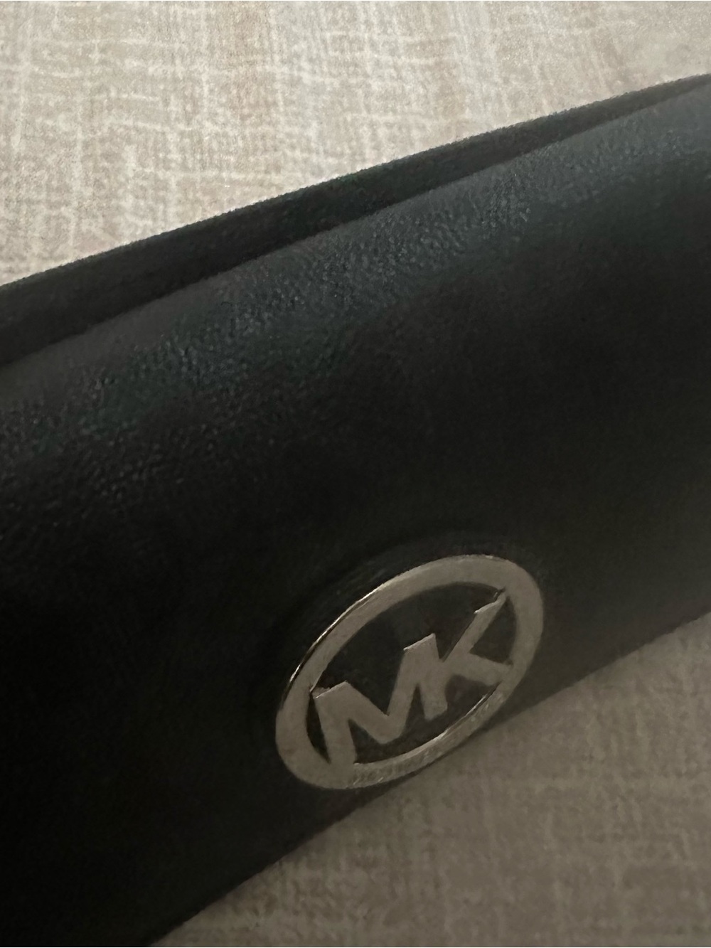 Michael Kors Black Leather Glasses Case with Silver MK Emblem